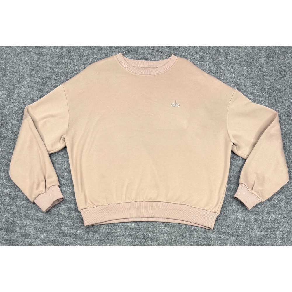 Alo Yoga Womens XL Crewneck Sweatshirt Mauve Pink Silver Logo Fleece Pullover